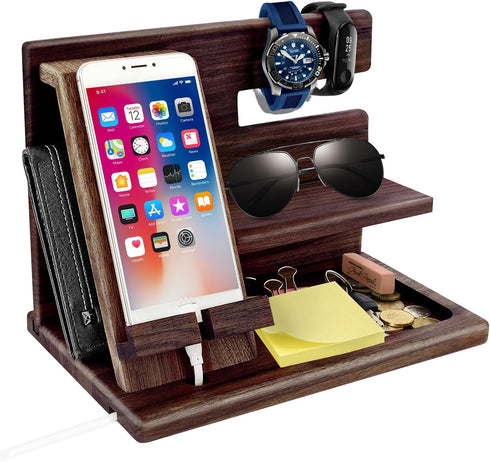 1STKER Gifts for Men Christmas, Wood Phone Docking Station, Mens Gifts for Birthday