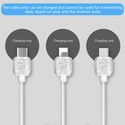 Bling USB Wall Charger with Charging Cable - Fast Block for iPhone Android, 3 in 1 Multi Cable with Crystal Decoration