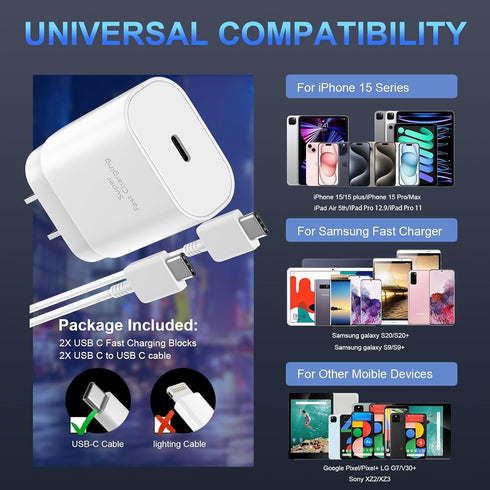 30W Fast Charging Phone 16 15 Charger, USB-C Wall Block Adapter with 6.6Ft USB C to C Cable for Pro/Max