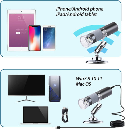 HD 4K 3840x2160P WiFi Digital Microscope Camera, Portable Handheld Microscope for iPhone, Android, Windows, Mac