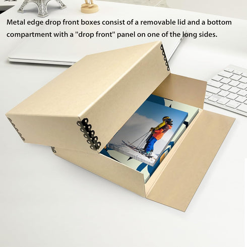 Lineco 17x22 Tan Museum Archival Storage Box, Acid-Free Drop Front Design with Metal Edge for Organizing Photos or