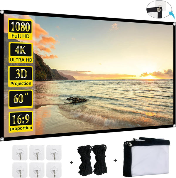 Foldable 60-inch Projector Screen, XINLEMY 4K 16:9 HD Portable Double-Sided Cinema Screen for Home Theater