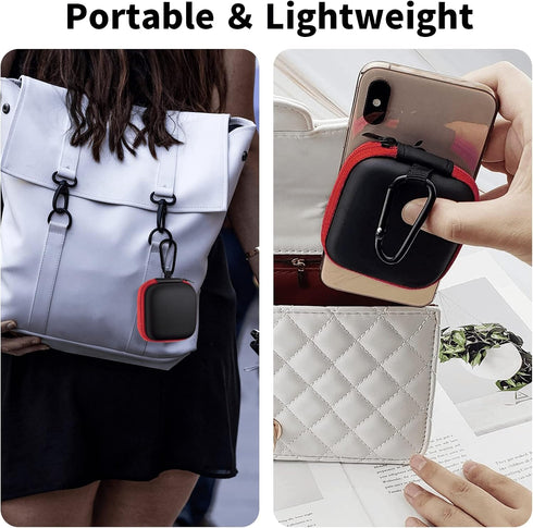 MOLOVA Square Earbud Case, Portable EVA Carrying Bag with Carabiner for Earphone, SD Memory Card, Red