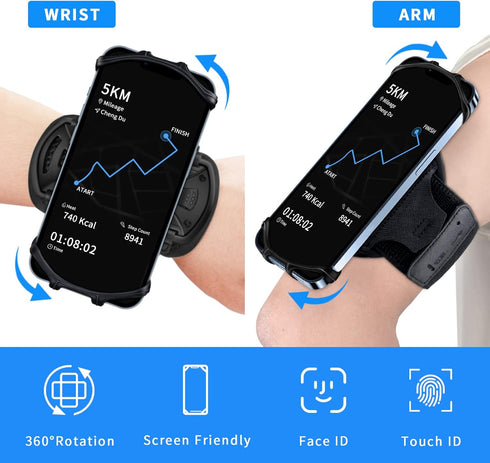 Wristband Phone Holder for Running, 360° Rotation & Detachable Sports Armband for iPhone and Samsung Galaxy