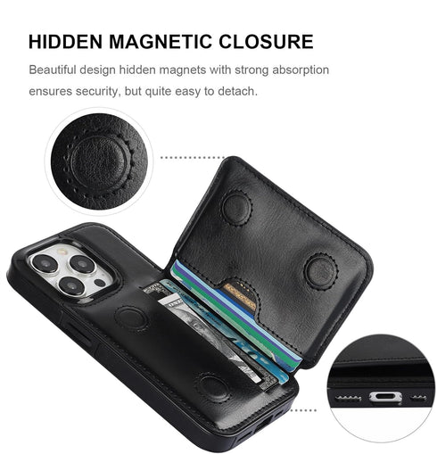KIHUWEY iPhone 15 Pro Wallet Case with Credit Card Holder, Premium Leather Kickstand Flip Cover (Black)