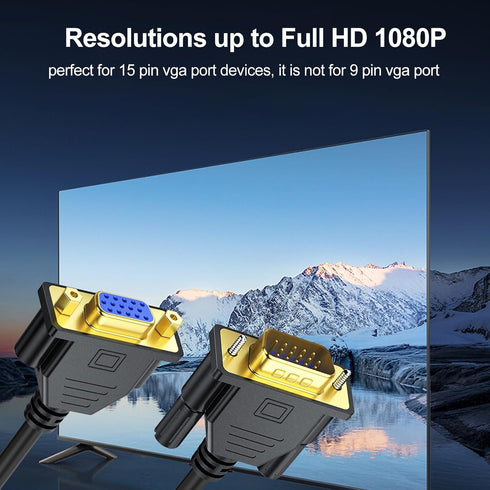 2-Pack VGA Extension Cable 6ft, Male to Female 15 Pin VGA Cord, Support 1080P Full HD for Laptop, PC