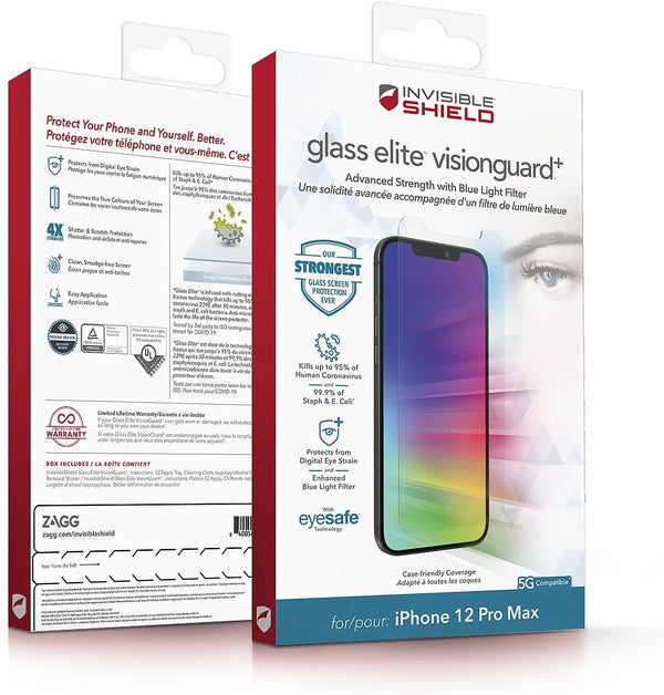 ZAGG InvisibleShield Glass Elite VisionGuard+ Screen Protector for iPhone 12 Pro Max, Ultimate Scratch and Shatter