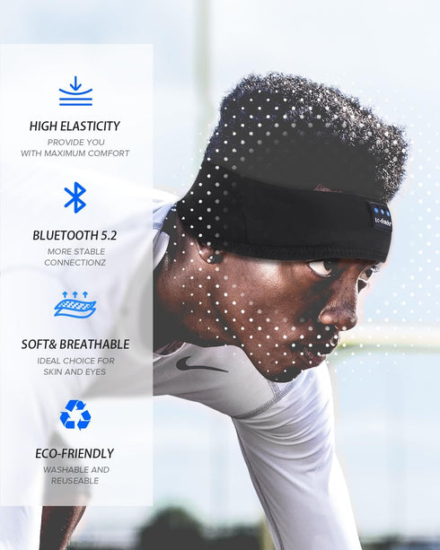 LC-dolida Bluetooth Headband Sleep Headphones, Wireless Sports Headsets for Side Sleepers, Travel, Yoga