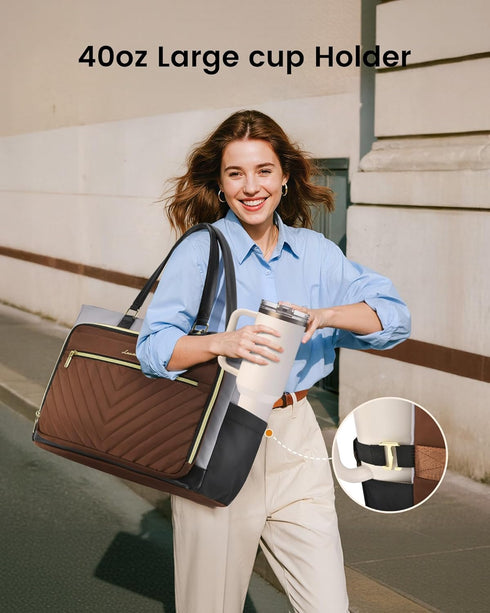 LOVEVOOK 15.6 Inch Laptop Tote Bag for Women, Work Bag for Nurse with Large Cup Holder, Nurse Diaper Bag for Travel