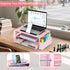 2-Tier AUPSEN Pink Desk Organizers and Accessories, Wood Computer Monitor Stand with Drawer, Pen Storage & Phone