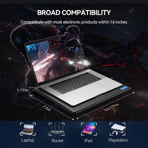 TECKNET Laptop Cooling Pad for 12"-15.6" Laptops, Adjustable Gaming Laptop Cooling Stand with 2 USB Powered Fans for