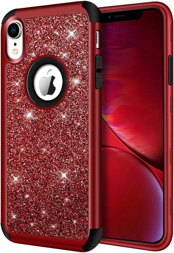 Hython Compatible with iPhone XR Case, Heavy Duty Full-Body Defender Protective Bling Glitter Sparkle Hard Shell Armor