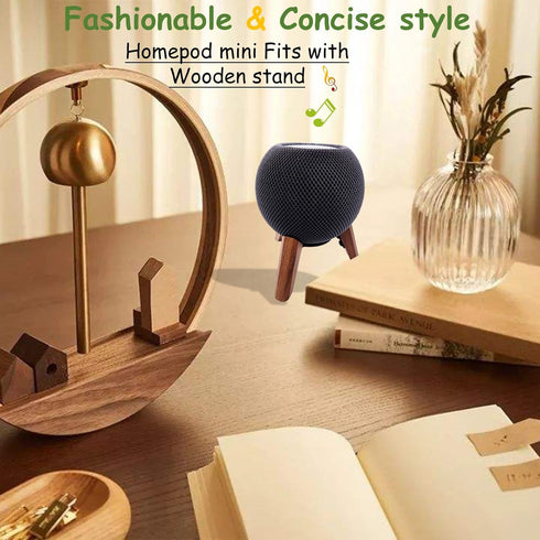 Real Wood Stand for HomePod Mini (2020), Wooden Tripod Holder with Metal Frame, Anti-Slip Silicone Pad (Walnut)