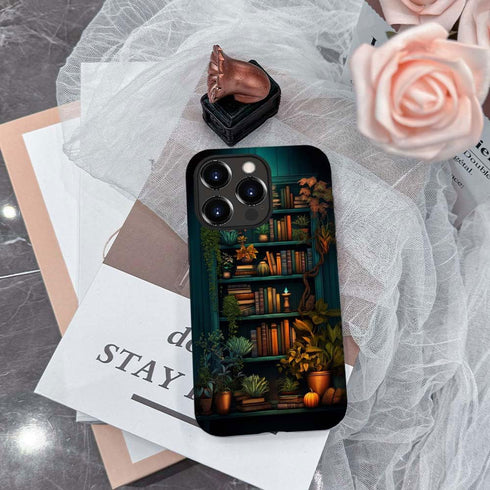 kiritfox 15 2-Layer Case Compatible with iPhone Pro Max,Hybrid Hard Shell,Shockproof Soft for Girl Women,Bookshelf Book