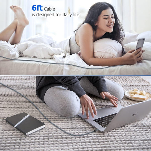 Puxnoin 6ft USB C to USB C Cable 60W, 3-Pack Fast Charging for iPhone 15, MacBook Pro, iPad Pro, Galaxy S20 & More.