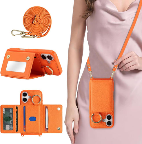 DEYHU for iPhone 16 Case with Card Holder and Strap for Women,Crossbody Lanyard,