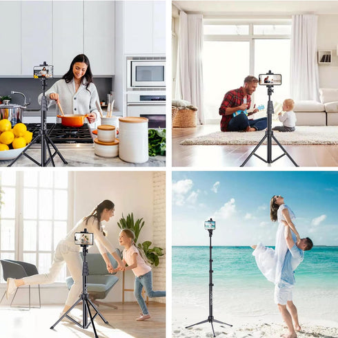 Fugetek 67" Professional Cell Phone Tripod, Portable All in One, Bluetooth Remote, Phone Holder, Compatible with iPhone