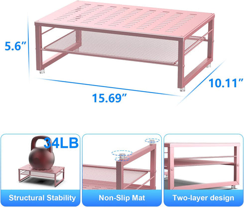 gianotter 2-Tier Metal Monitor Stand Riser, Desk Accessories & Workspace Organizers for Office Supplies, Rose Gold