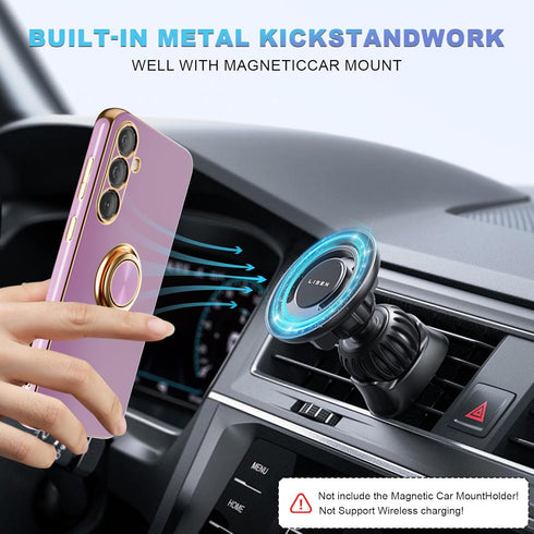 Samsung Galaxy S23 FE Case with Screen Protector, Magnetic Kickstand, 360° Rotation Ring Holder, Purple