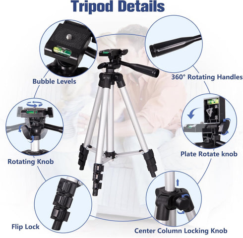 Phone Tripod, Lusweimi 44-inch iPhone Tripod with Holder Mount/Wireless Remote for Cell Phone/Camera
