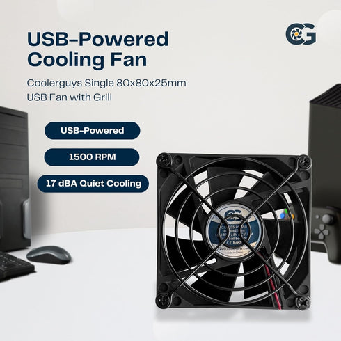 Coolerguys Single USB Fan for PlayStation, Xbox, Receivers, Roku - 80mm