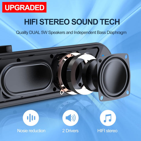 LENRUE Computer Speakers for Desktop, 10W PC Speakers for Desktop/Laptop/Tablet/Monitor, Single-Wired USB Soundbar Speaker,Plug-n-Play,No Sound Delay(Black-USB)
