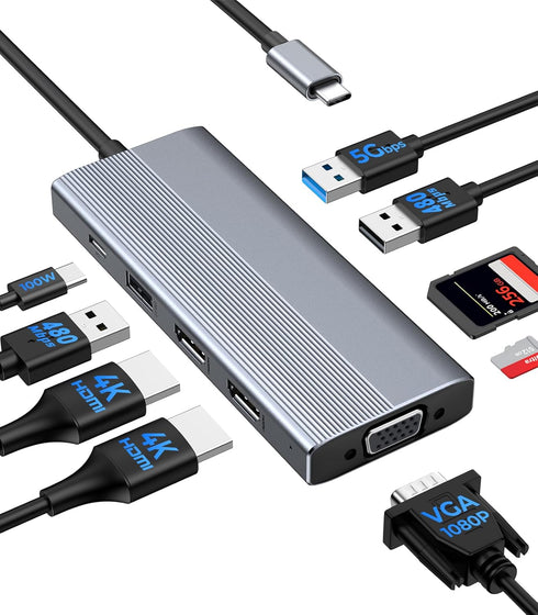 GIISSMO USB C Docking Station 3 Monitors HDMI Adapter for Dell HP Lenovo,
