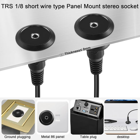 QIANRENON TRS 3.5mm Short Cable Threaded Fixing Audio Adapter 3.5mm Female to Female Stereo Jack