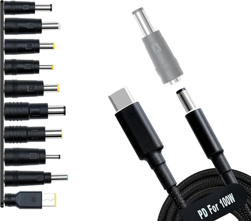 USB C to DC Adapters 10PCS Power Plug Kit, Universal Charger Supply 100W PD Power Cable for Laptop Charging
