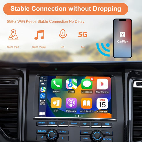 Wireless CarPlay Adapter for Apple iPhone, Convert Wired to Wireless CarPlay Dongle, Plug and Play for Factory CarPlay