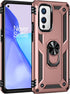 Military Grade Shockproof Case for Oneplus 9 5G, Armor Heavy Duty with 360 Metal Rotating Ring Kickstand (Rose Gold)