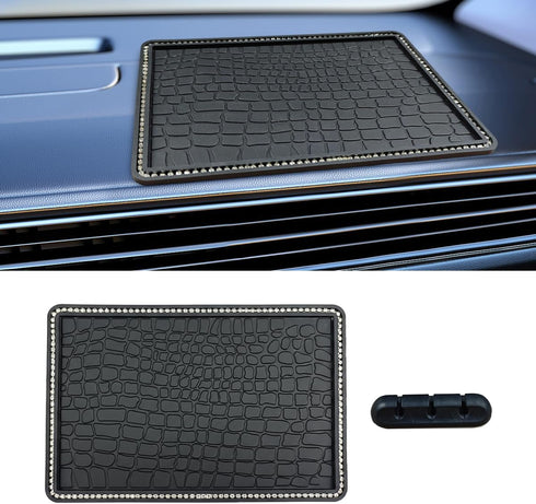 Deaelf Bling Car Dashboard Non-Slip Mat, Waterproof PVC Rhinestone Car Dash Sticky Grip