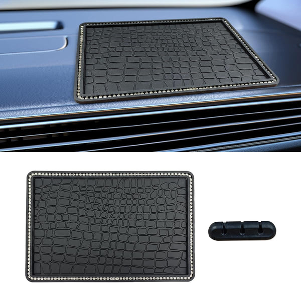 Deaelf Bling Car Dashboard Non-Slip Mat, Waterproof PVC Rhinestone Car Dash Sticky Grip