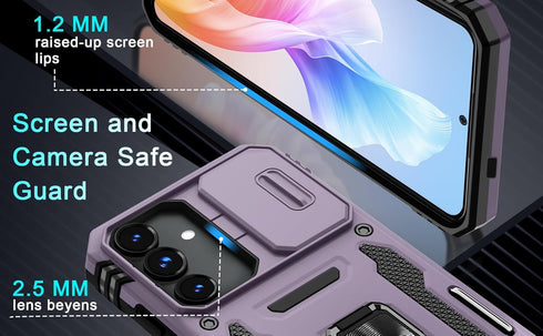DEERLAMN Galaxy S24 Case - Deep Purple, Military Grade Shockproof, Slide Camera Cover, Screen Protector, Rotated Ring