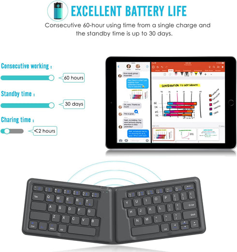 MoKo Foldable Bluetooth Keyboard, Ultra-Thin Rechargeable Portable Wireless Keyboard for Laptop, iPhone, iPad, Gray