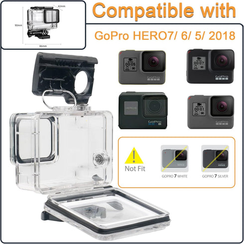 Waterproof Housing Case for GoPro Hero 5 6 7 Black, Protective Underwater Dive Shell with Bracket for Go Pro Hero5 6 Hero7 Black Action Camera Accessories Kit