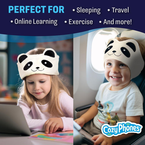 CozyPhones Ivory Panda Over Ear Headband Headphones - Kids Volume Limited, Thin Speakers & Soft Fleece Design.