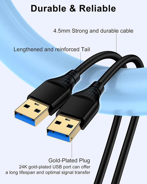 6ft, PS4, 2.0 6 USB to USB Cable Male to Male USB A To USB A Cable for WD Hard Drives, PC, Mac, Laptop, Xbox - USB Type