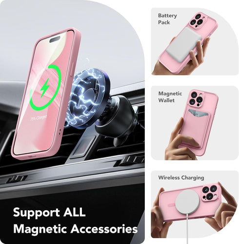 CAPRARO Magnetic iPhone 14 Pro Case, Peach Pink, Slim Shockproof Cover with Full Camera Protection & MagSafe