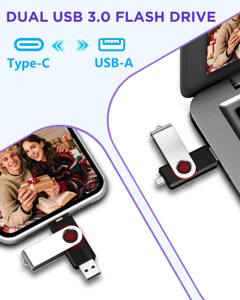 AGECASH A 128GB 1 Pack 2-in-1 3 .0 128GB AGECASH USB-C Dual Flash Drive | USB A + Type C Flash Drives USB C Thumb Drive