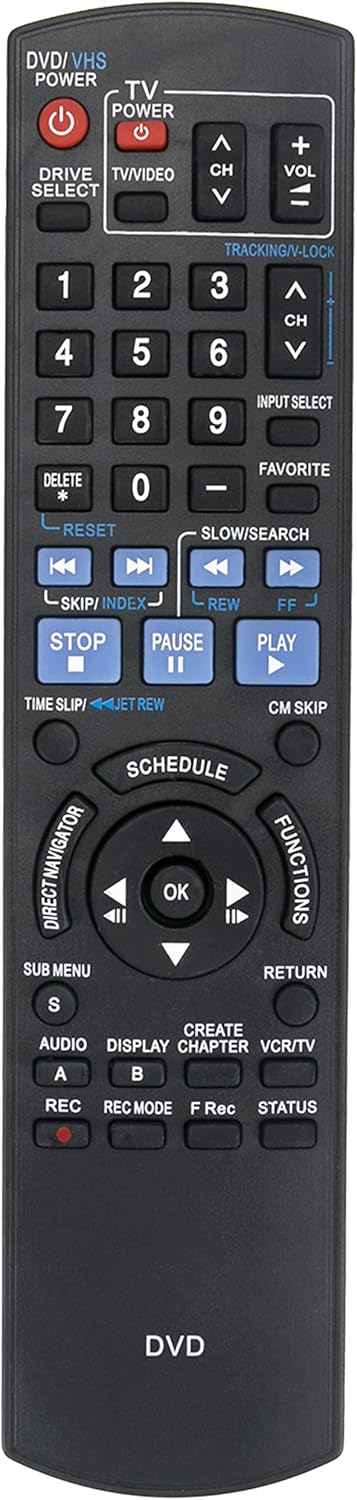 N2QAYB000197 DVD Recorder Remote Compatible with Panasonic DMR-EZ37VK, DMR-EZ37K, DMR-EZ47V, DMR-EZ47VK, DMR-EZ47VP,
