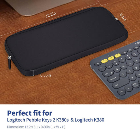 Keyboard Sleeve Case for Logitech Pebble Keys 2 K380s & Logitech K380 Bluetooth Keyboard, Wireless Keyboard Shockproof Protective Travel Neoprene Bag, Black