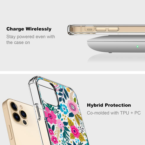 ICEDIO iPhone 12 Pro Max Case with Screen Protector, Clear with Cute Colorful Blooming Floral Patterns for Girls Women,