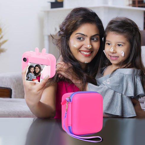 PAIYULE Kid Camera Case Compatible with Instant Camera, Storage Holder Bag for Kids Digital Video Cameras (Bright Pink)