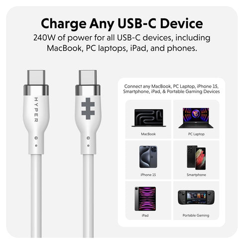 HyperJuice 240W USB C to USB C Cable (3ft/1m) for All Devices - Durable, Tangle-Free Design