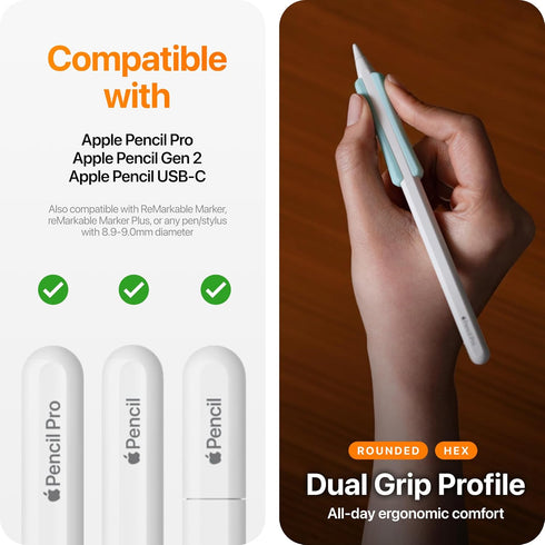 UPPERCASE 2 2 NimbleGrip Premium Ergonomic Grip, Compatible with Apple Pencil and Apple Pencil USB-C (Open Side