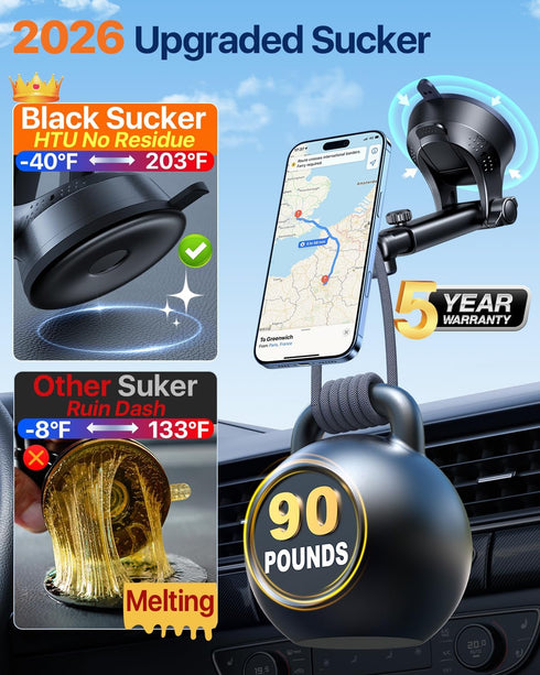 HTU 17 16 15 14 13 12 Military-Grade for MagSafe Car MountUpgraded Strongest Suction Magnetic Phone Holder Cell Stand