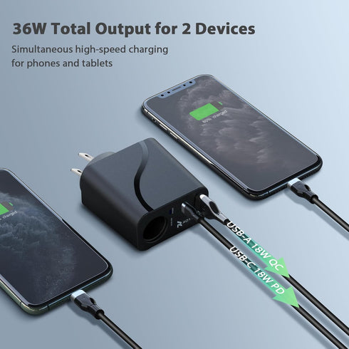 RoyPow AC to DC Converter, 110V/120V to 12V, 36W USB C Charger with 3-Ports Wall Charger for iPhone, iPad