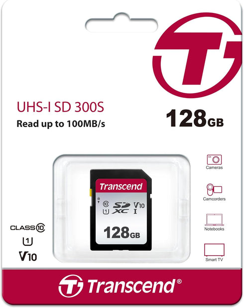 Transcend SDC300S 128GB 100MB/s, U1 V10, 10 SDXC SD Card, Compatible with DSLR Cameras/ Digital Cameras / Trail Cameras