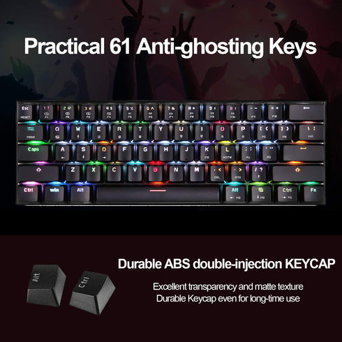 MOTOSPEED 60% Mechanical Keyboard - 61 Keys RGB LED Backlit Type-C USB Wired Office/Gaming Keyboard